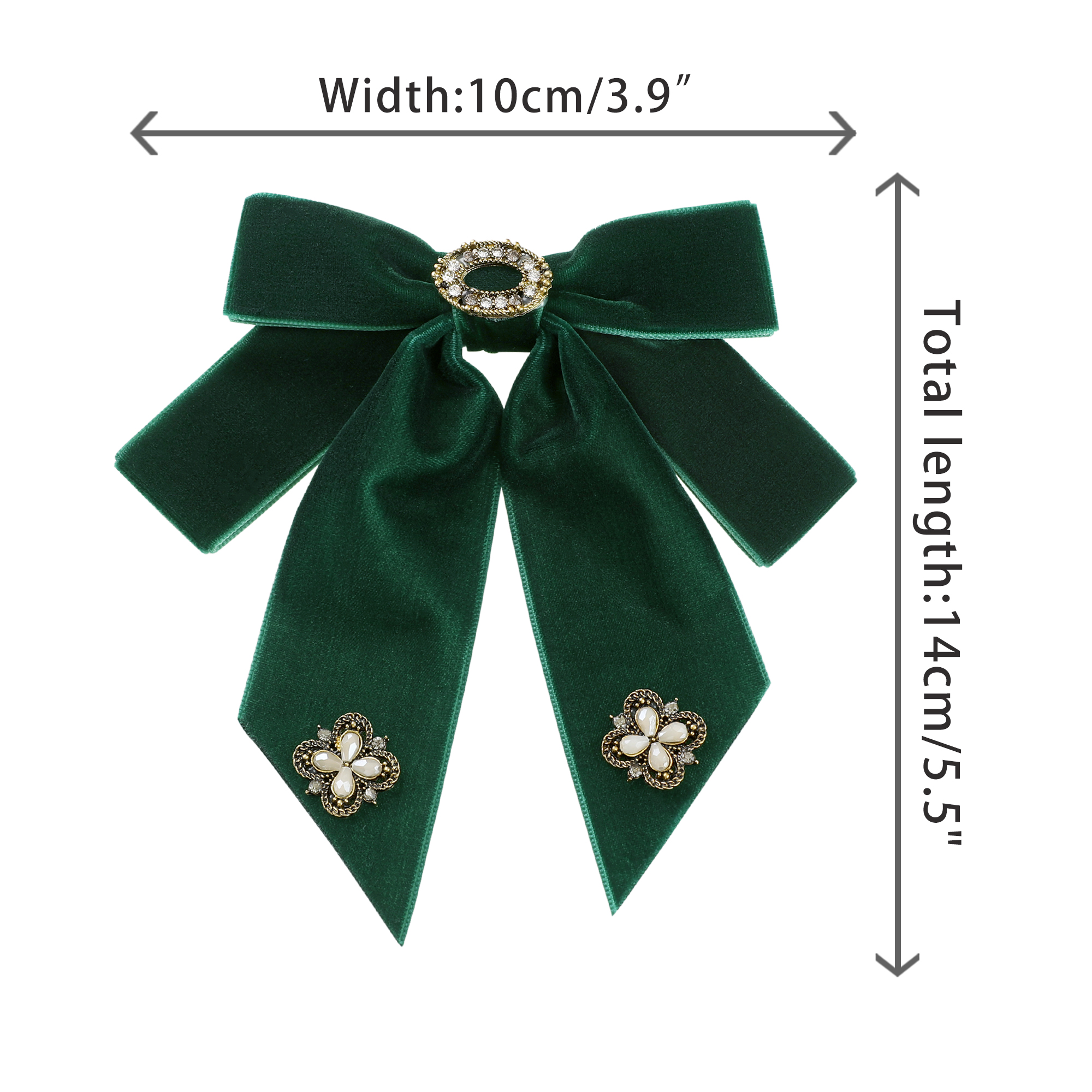 DARING DIVA Women's Velvet Alloy Rhinestone Pre-Tied Bow Tie Green