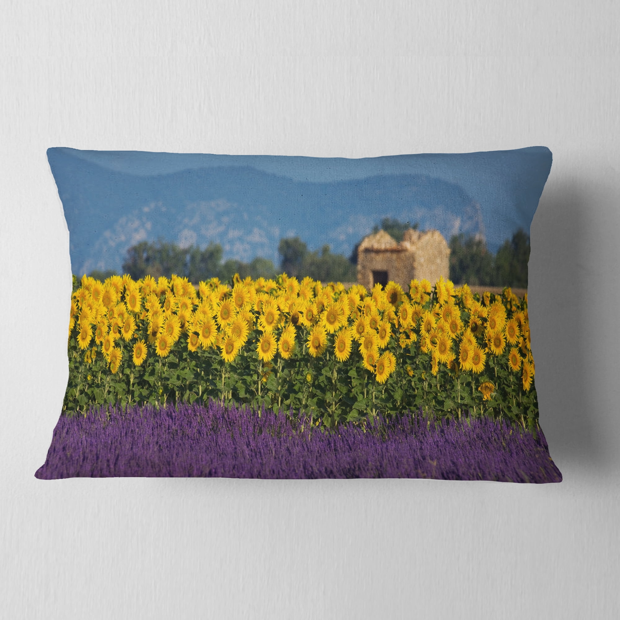 Designart Lavender and Sunflower in Provence - Floral Throw Pillow - 12x20