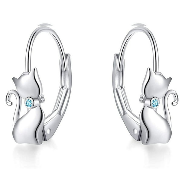 925 pendientes de gatito lindos de plata esterlina, postes de gato con chicas, pendientes de cartílago minimalistas, pendientes de amistad animal, regalos para gatos, joyas para gatos