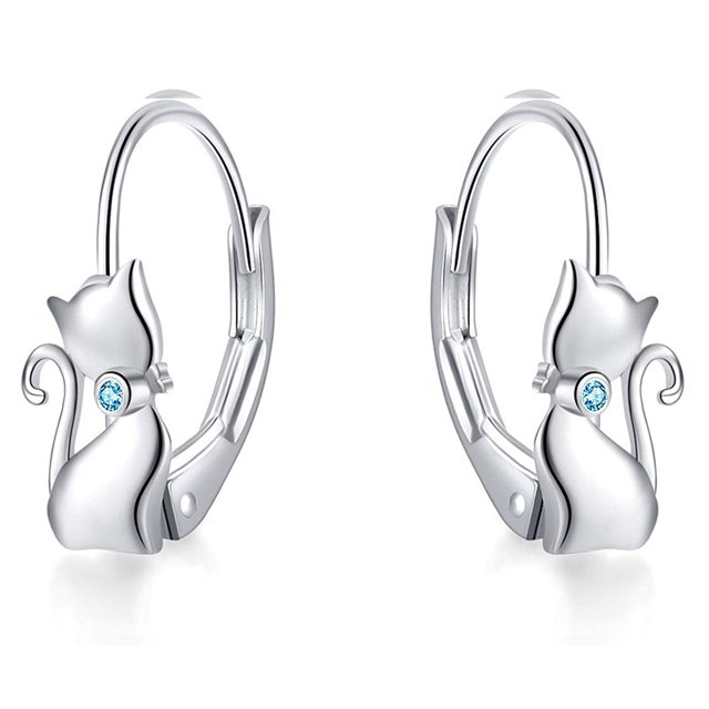 925 pendientes de gatito lindos de plata esterlina, postes de gato con chicas, pendientes de cartílago minimalistas, pendientes de amistad animal, regalos para gatos, joyas para gatos