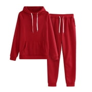 Clearance under 10.00 LYXSSBYX Sweatsuits 2pcs Sets Womens Hot Sale Clearance Women Solid Color Hooded Sweatshirt and pant Tracksuit Sport Suit