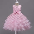 thumbnail image 2 of MGDXOX Girls Sleeveless Tulle Dress with Rhinestone Bodice Bow Waist and Tiered Skirt Formal Party Dress for Weddings Pink 3-4Years, 2 of 6