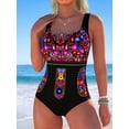 thumbnail image 3 of Women's Tank Top Style One‑Piece Swimsuit, Bohemian Ethnic Floral Print Bathing Suit for Beach Pool Vacation, 3 of 3