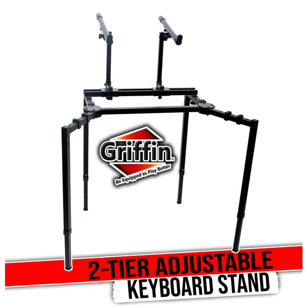Griffin DJ Workstation - Double Piano Stand & Laptop Mount 2 Tier/Dual Portable Studio Mixer for Turntables, DJ Coffins, Speakers, Gear and Music Equipment - Walmart.com