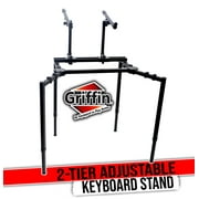 Griffin DJ Workstation - Double Piano Keyboard Stand & Laptop Mount 2 Tier/Dual Portable Studio Mixer Rack for Turntables, DJ Coffins, Speakers, Audio Gear and Music Equipment