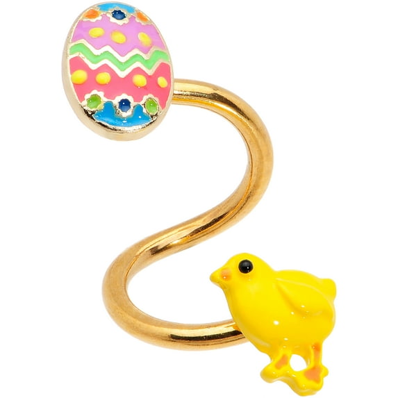 Body Candy Womens 14G PVD Steel Colorful Egg and Baby Chick Spiral Twister Belly Button Ring Navel Ring