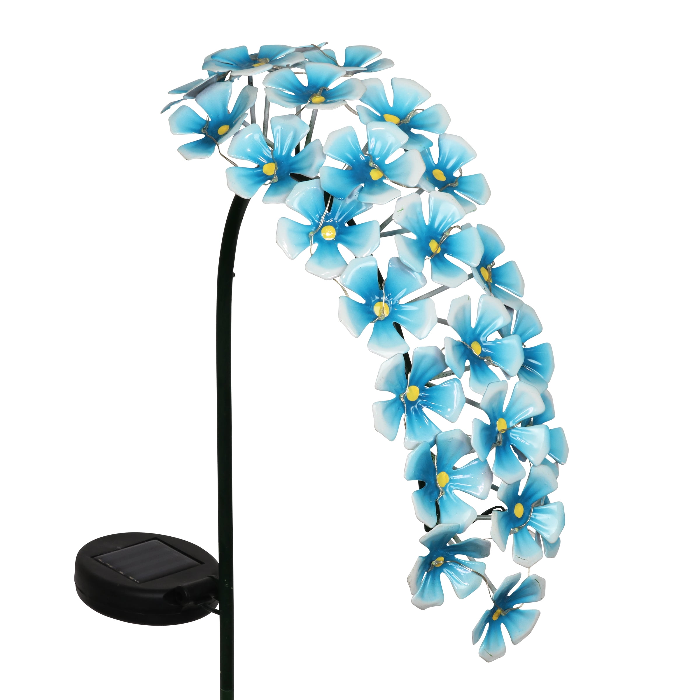 Exhart Solar Metal Hanging Flower Garden Stake in Turquoise with Twenty