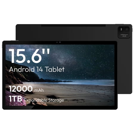 MESWAO 2025 15.6 Inch Pro Android 14 Large Tablet, FHD IPS Display, Helio G99 Octa-Core, 8GB RAM 256GB ROM Expandable 1TB, Quad Speakers, 12000mAh Battery, 30W Fast Charging, Dual Wi-Fi, 32MP Cameras
