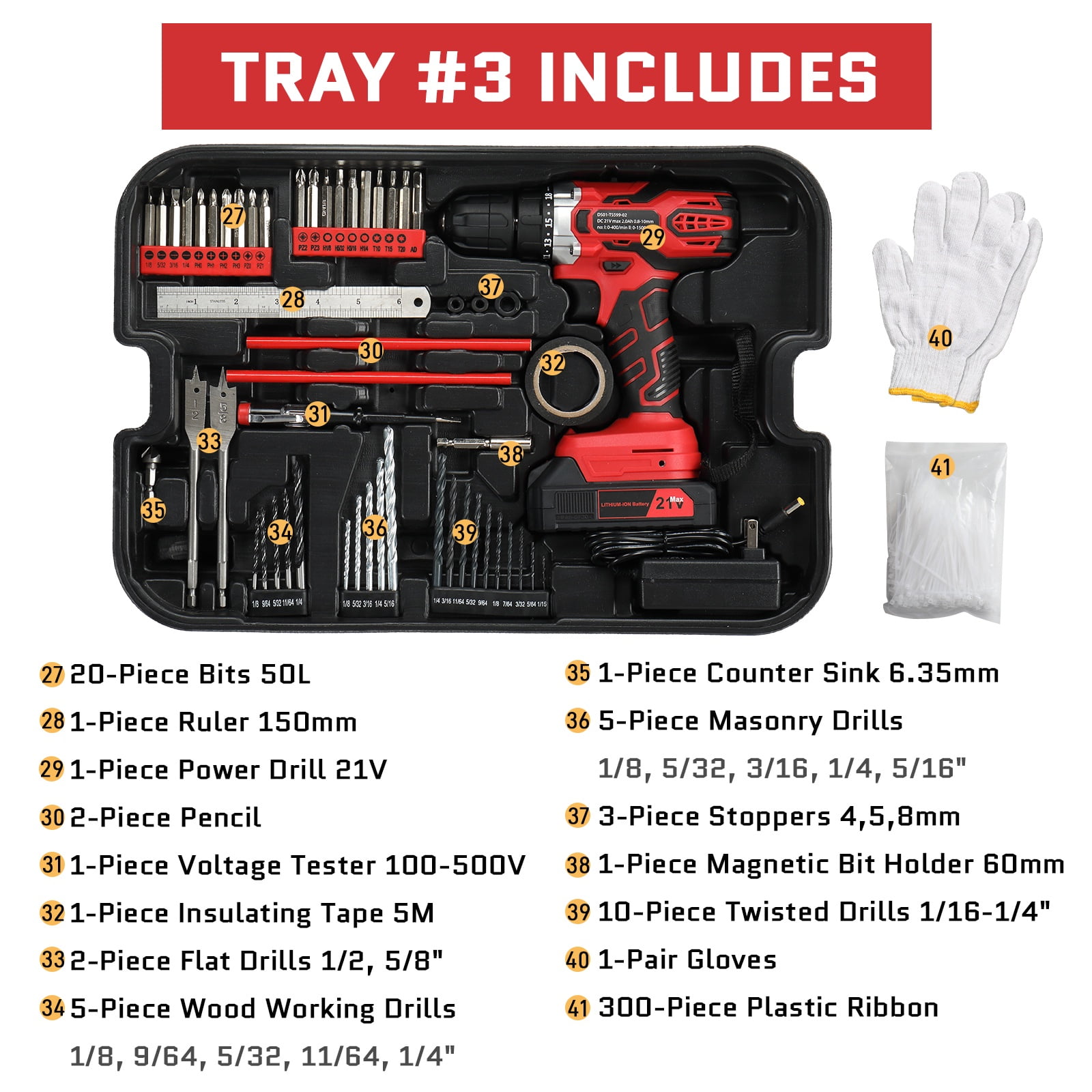 599pcs Cordless Drill Set, Seizeen Rolling Tool Box with 21V Power Drill, Mechanic Tool Kits, Ratchet Wrench Set, 3-layer Multi-Purpose Tool Set on Weels Suitcase Design