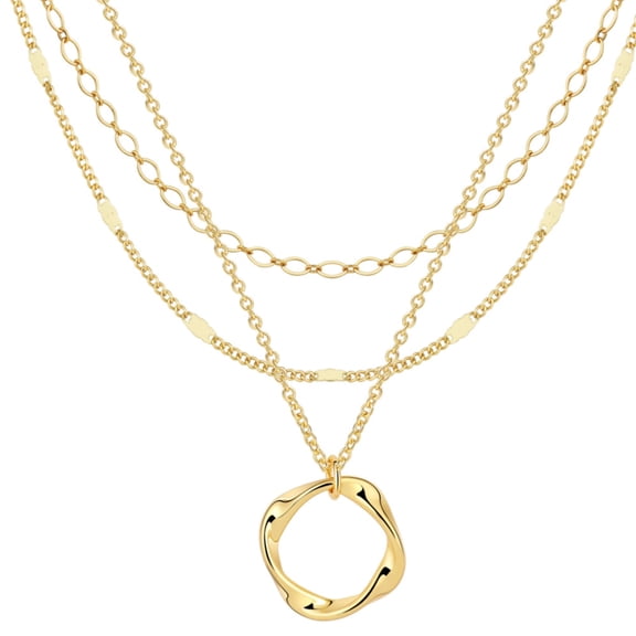 GOSFRY 3 layer 14K Gold/Silver Plated Necklaces Set for Women Dainty Stackable Circle Pendant Chain Perfect Jewelry Gifts