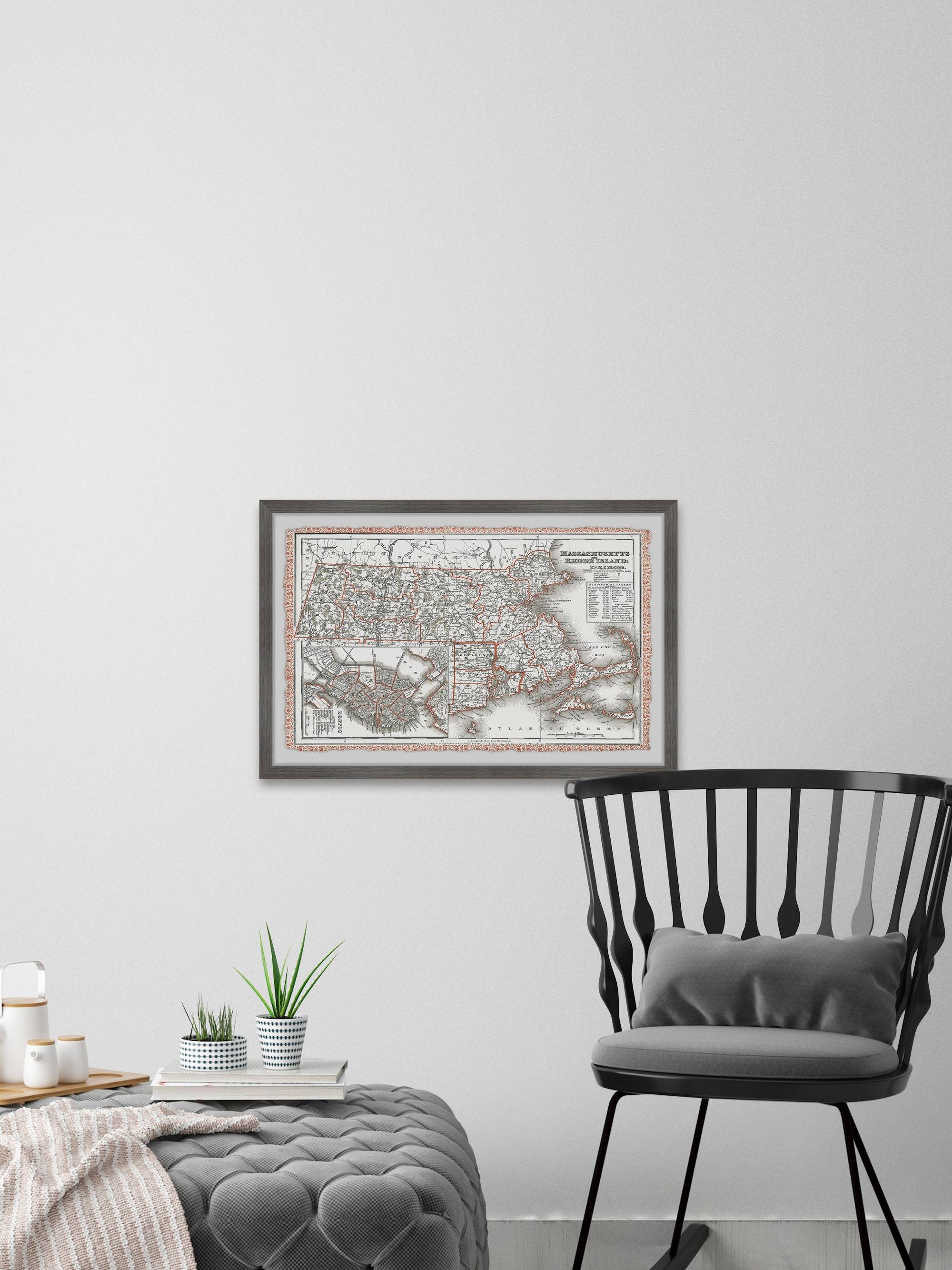 Marmont Hill Vintage Map of Massachusetts Framed Wall Art