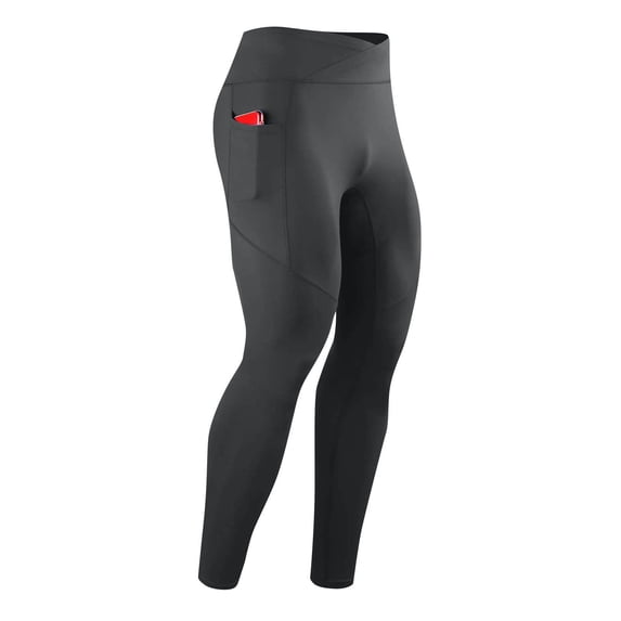 Ceisia Men Yoga Leggings High Waist Crossover Waistband Pocket Tights Slim Fit Solid Color Stretch Workout Running Compression Pants Gray M Gift