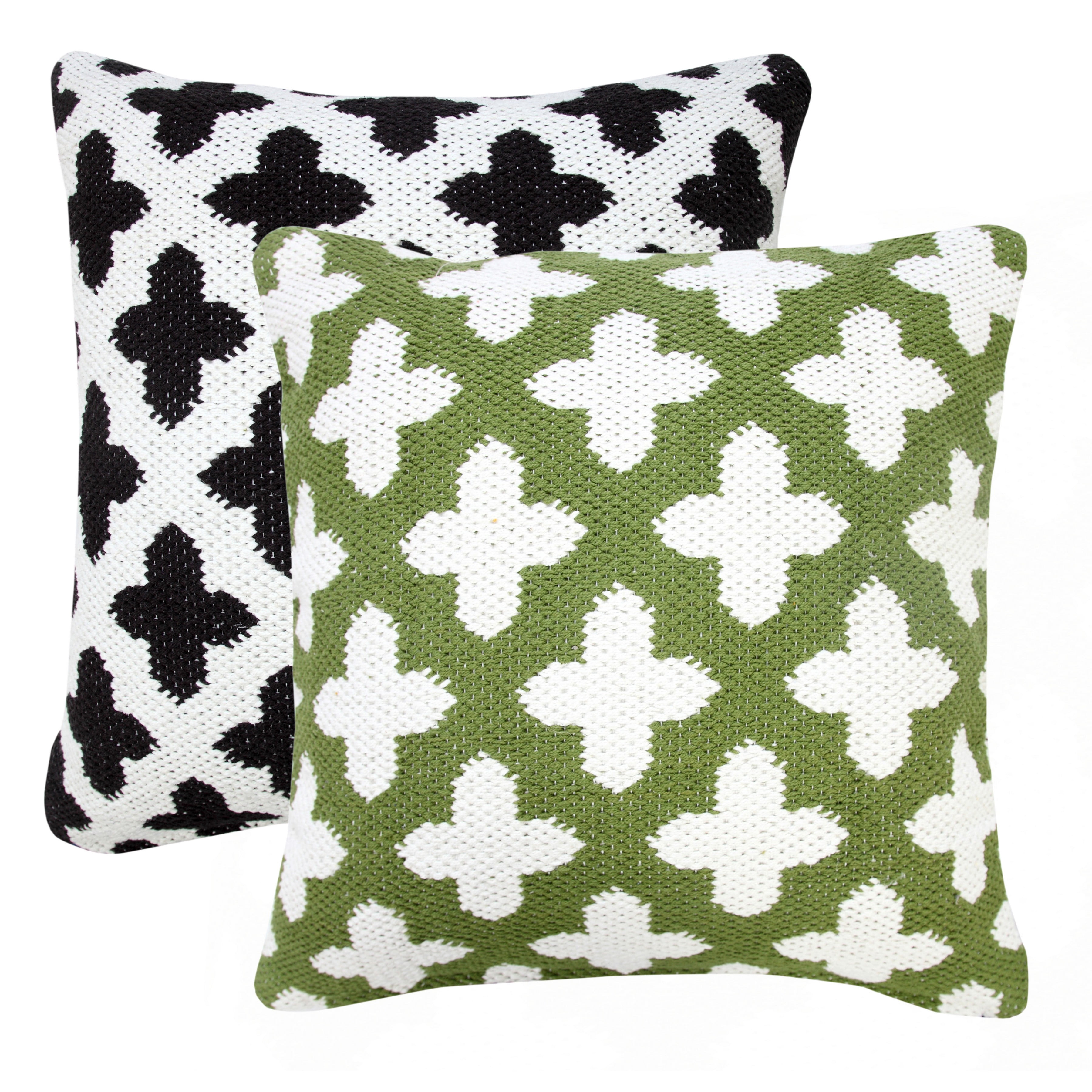 Laddha Home Designs Handwoven Swiss Cross Reversible Throw Pillow Cover - 20" - Green and White