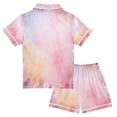 thumbnail image 2 of Silky Satin Kids' Pajama Set Breathable & Smooth Unisex Button-Down Pajamas Colorful Pastel Floral Pattern, 2 of 8