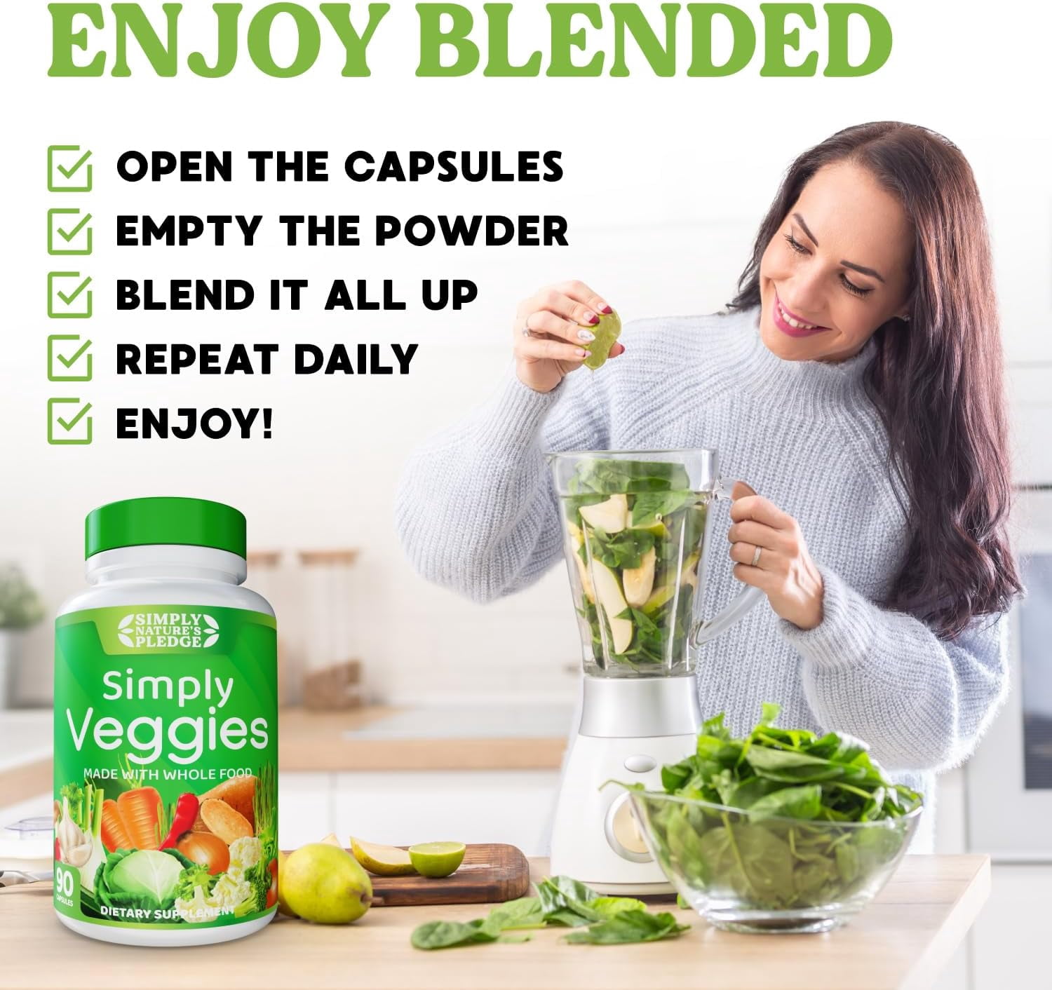 Simply Nature's Pledge - Made with Whole Food Superfoods, Packed with Beta Carotene & 18 Different Vegetables - 100% Soy Free - 90 Veggie Capsules