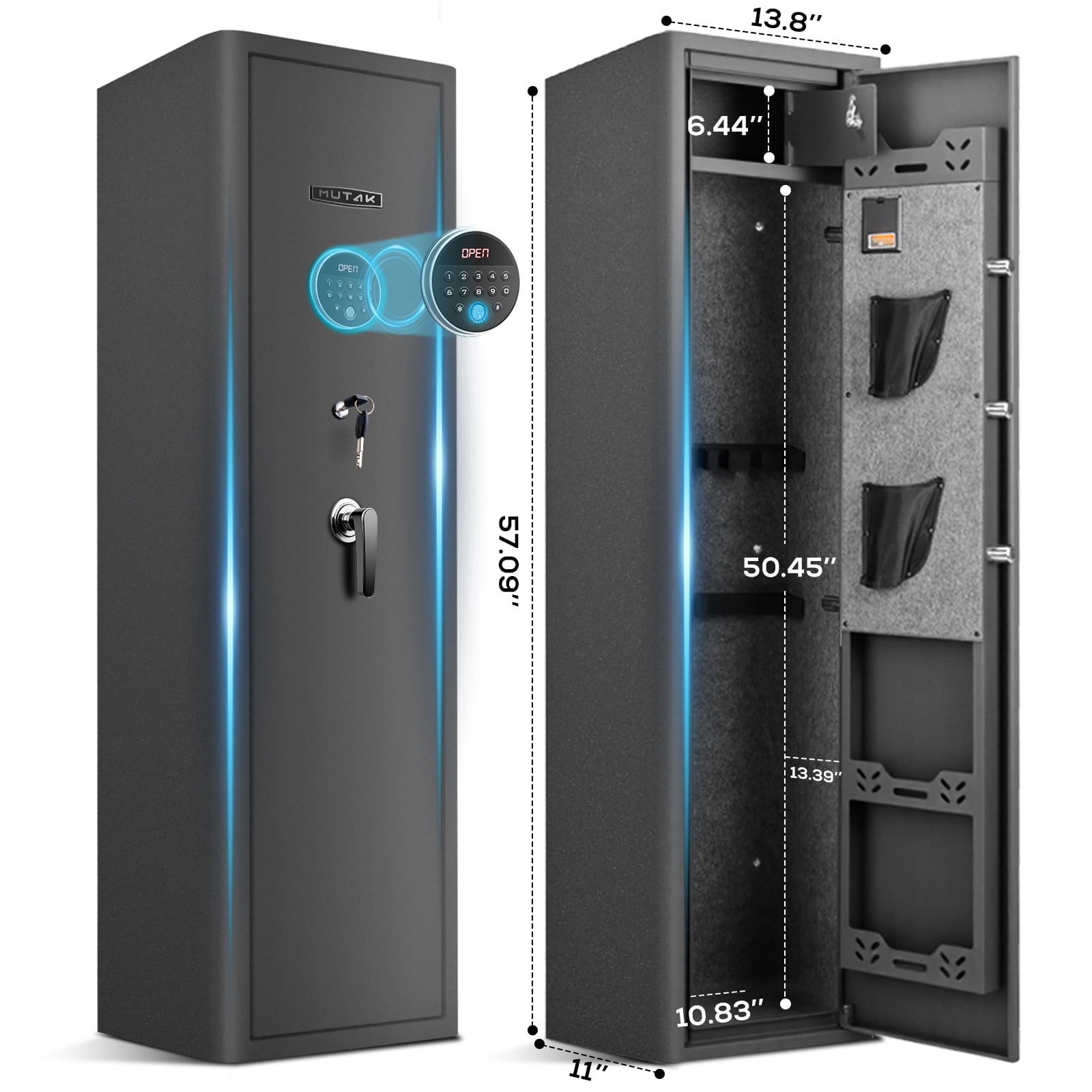 Mutak Biometric Rifle Gun Safe for 6 Rifles & 2 Pistols Quick Access Alarm & Locker No Assembly