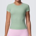 thumbnail image 2 of Garbnen Short Sleeve Shirts for Women Slim Fit Crewneck Tops for Women Basic Seamless Yoga Workout Shirts Women Green XL, 2 of 7