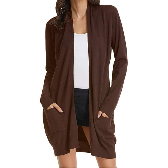 Women Open Front Cardigan Sweaters Pockets Long Sleeve Shrugs