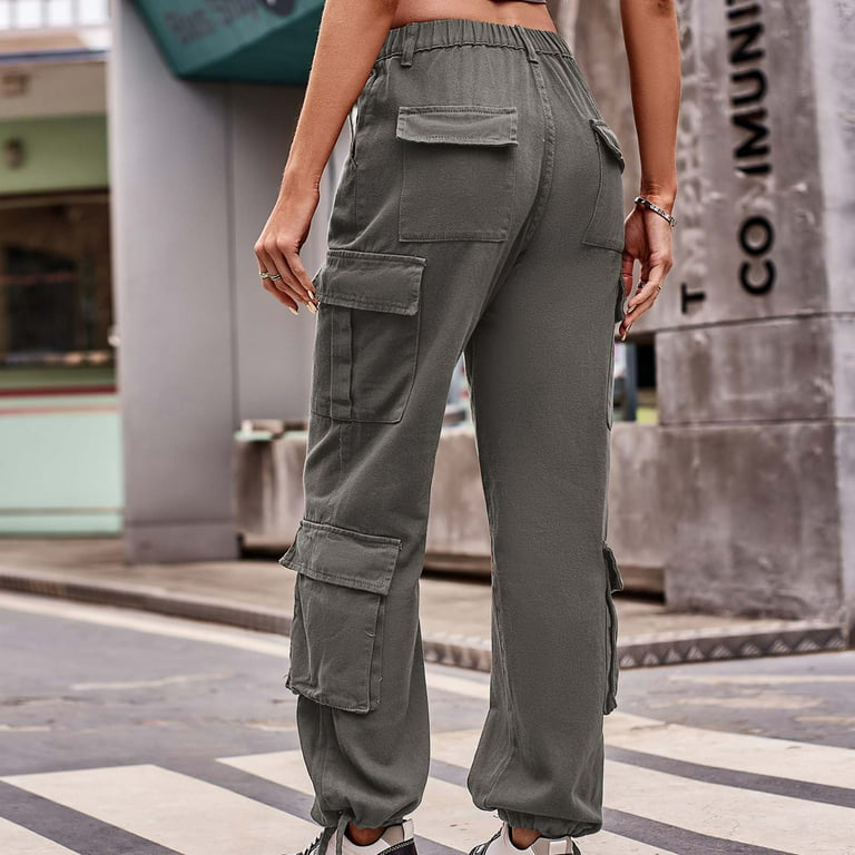 Loose Pants Women Streetwear Fashion Mid-Waist Elastic Cargo Pants  Polyester Comfort Stretch Cargo Pants Trousers for Autumn