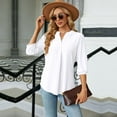 thumbnail image 2 of SWSMCLT Women's Soft Shirt Slim Fit Lantern Sleeve Fall Winter T Shirt 3/4 Sleeve V Neck Lightweight Spring Top White Small, 2 of 5