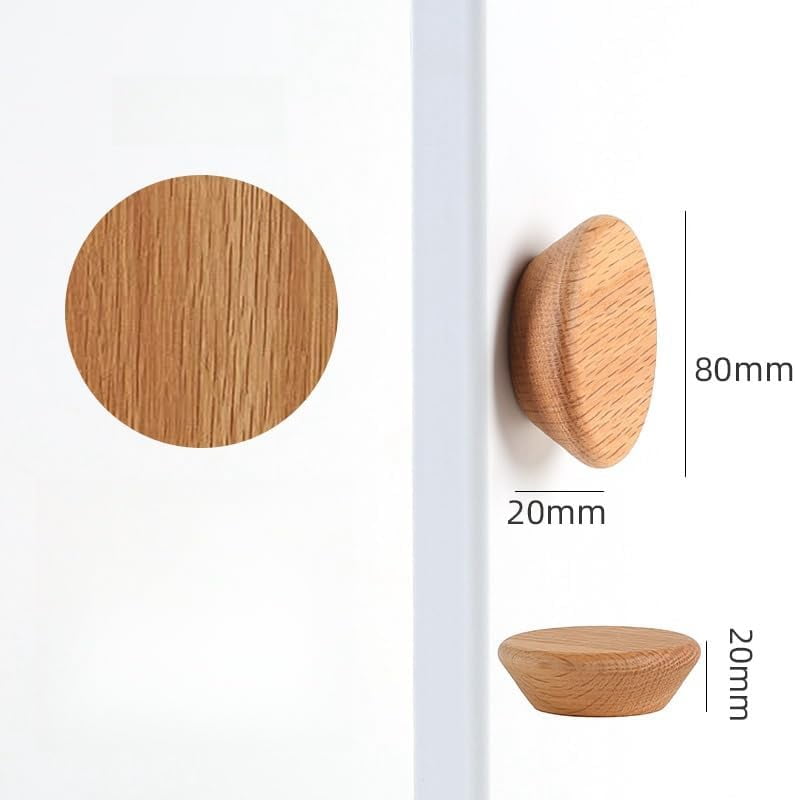 Gamvdout Cabinets Knobs 2Pcs Large Round Oak Drawer Cabinet Solid Wood Handle Wooden Wardrobe Door Log Cabinet Single Hole Handle 45Mm