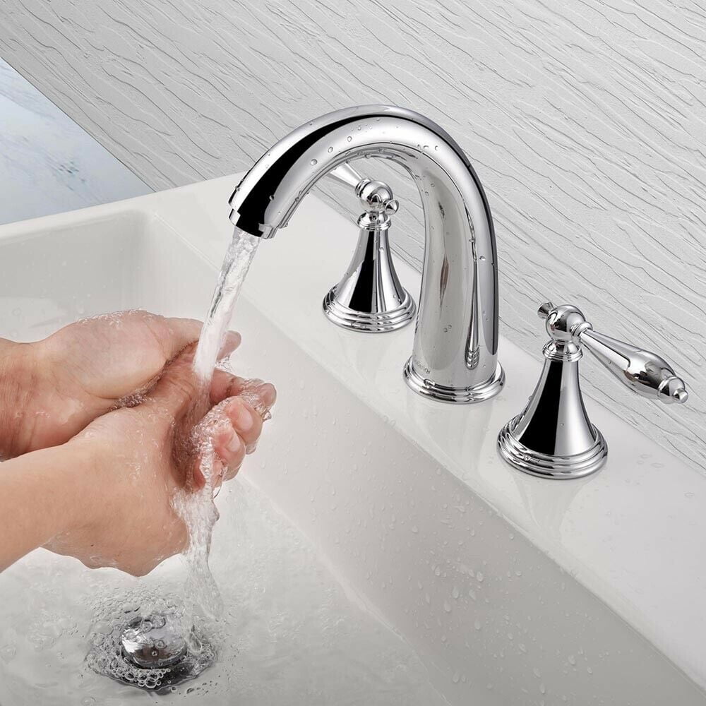 Widespread Bathroom Sink Faucet 3 Hole 2 Handle Mixer Tap Solid Brass Polished Walmartcom Walmartcom