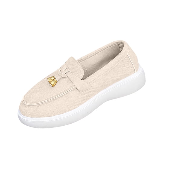 Beige Women'S Versatile Casual Slip On Loafers Spring Summer Style Trendy Soft Sole Comfortable Walking Flats For Outdoor Leisure Activities Size 36