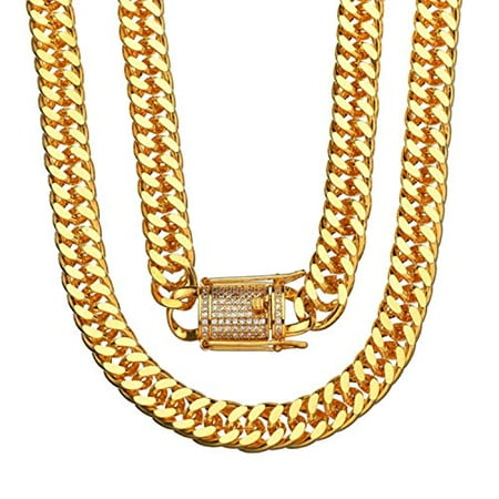 ice gold cuban 10mm link plated miami chain heavy stainless inch mens steel dialog displays option button additional opens zoom
