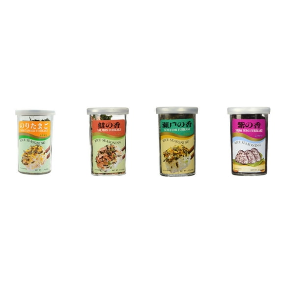 Ajishima JFC Rice Seasoning Fumi Furikake 4 Flavor Mixed Bundle (Noritamago,Salmon,Seto,Shiso) Plus NineChef Brand Long Handle Coffee Spoon