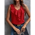 thumbnail image 5 of Women'S Ruffle Sleeveless Tops Dressy Casual Business Work Blouses Office V Neck Chiffon Shirts Summer 2025 Red S, 5 of 7