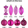 thumbnail image 5 of Fuchsia Christmas Ball Ornaments for Christams Decorations - 24 Pieces Xmas Tree Shatterproof Ornaments with Hanging Loop for Holiday and Party Decoration (Combo of 8 Ball and Shaped Styles), 5 of 8