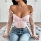 thumbnail image 5 of Top de moda para mujer con bordado de malla de retazos, top de manga larga de corte bajo, top de poliéster para mujer, 5 of 6