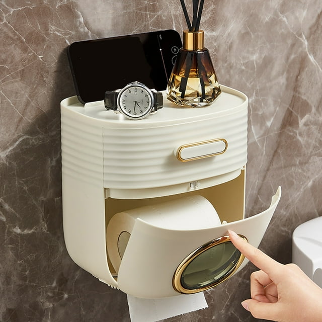 Mefallenssiah Back to School toilet Tissue Holders Bathroom Tissue Box toilet Paper Box Wall Hanging Bathroom Watertight Punch- toilet Paper Roll Storage Rack