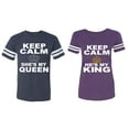 thumbnail image 1 of Keep Calm King Queen Matching Couple Cotton Jerseys (Men Navy / Women Purple) (Men L / Women XXL), 1 of 3