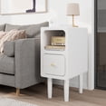 thumbnail image 2 of Narrow Nightstand, Solid Wood Night Stand with Drawers, White Mid Century Modern Nightstand, Small Beside Table with Open Storage Shelf for Bedroom (10 inch), 2 of 8