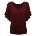 thumbnail image 5 of Vetement Femme ete 2025 Plus Top V Neck Sleeve Batwing Loose T Shirt Fashion Size Fold Hem Women Solid Plus Size Tops Womens T Shirts Women's Summer Shirts Long Sleeve Shirt Women for Summer for M, 5 of 5