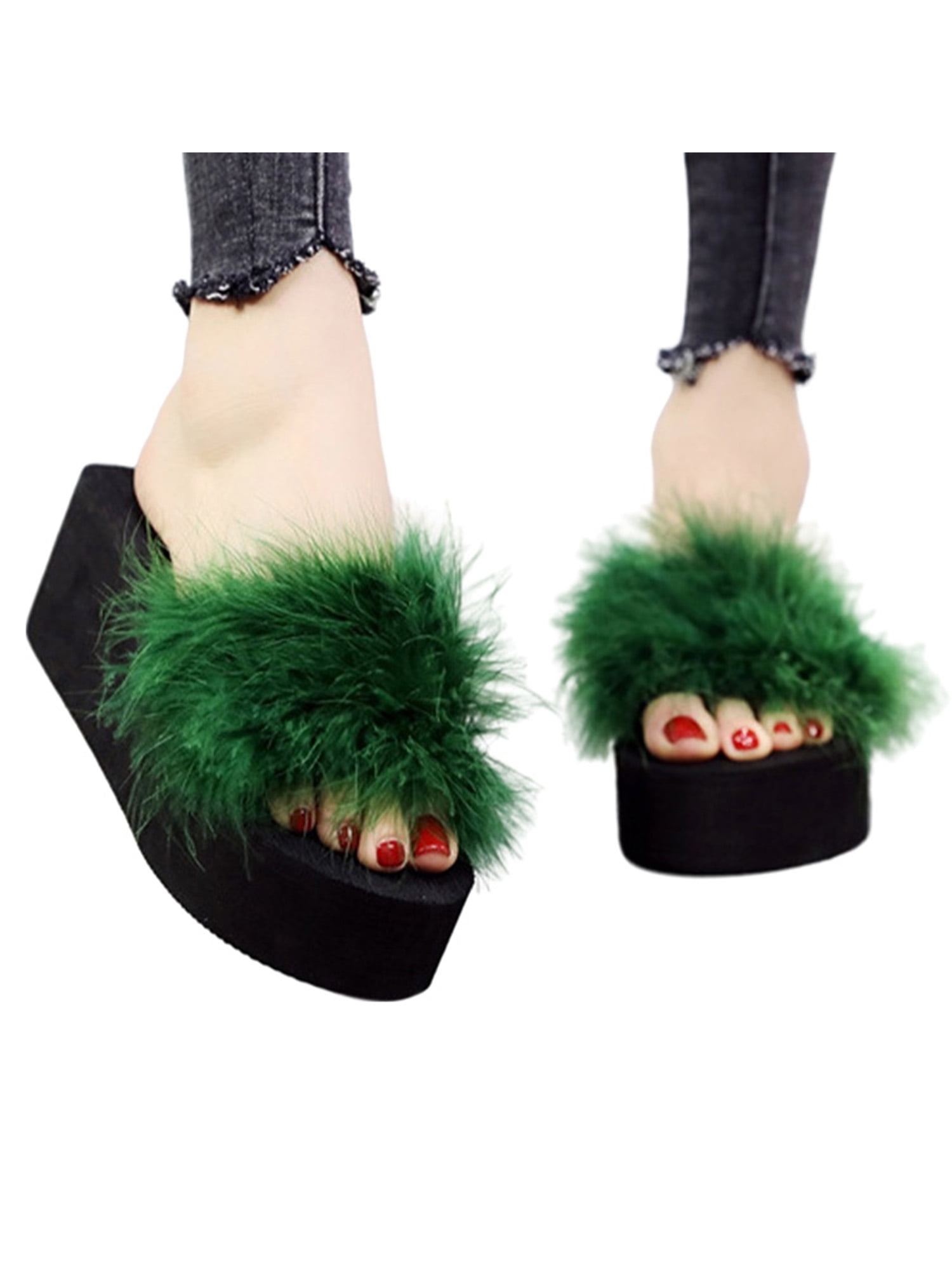 platform fur slippers
