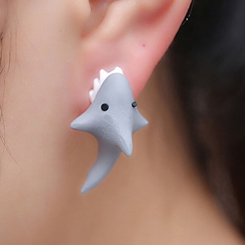 Cute 3D Shark Bite You Stud Earrings Polymer Clay Women Girl