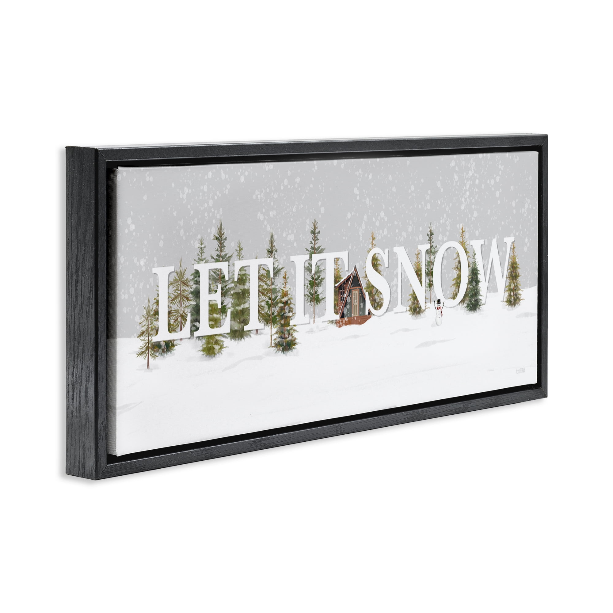 Stupell Industries Let It Snow Scene Holiday Painting Black Floater Framed Art Print Wall Art, 31 x 14