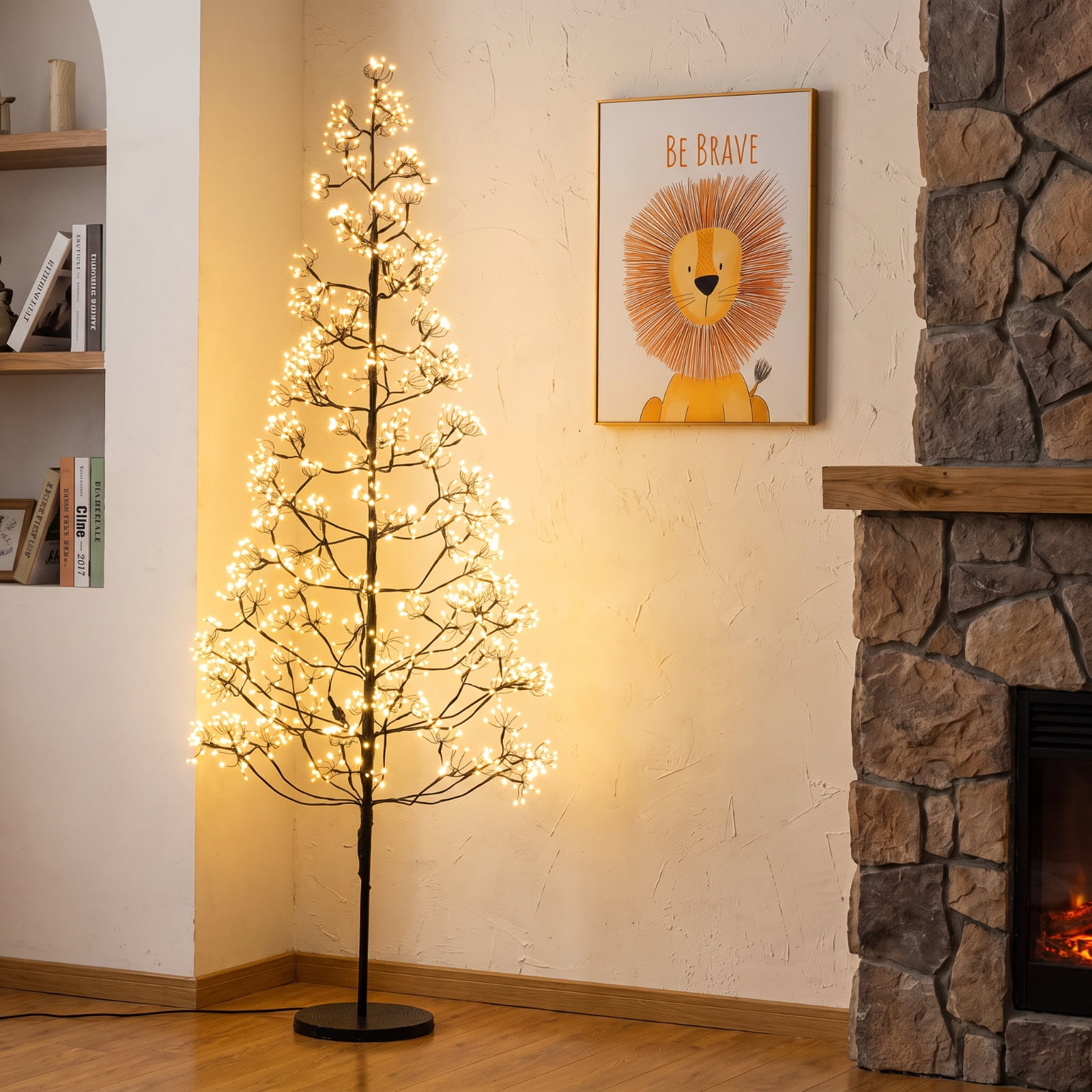 RUIE 6 ft Lighted Alpine Christmas Tree, Pre-Lit Black Cedar Tree with 1500 LED Lights and Weighted Concrete Base for Porch