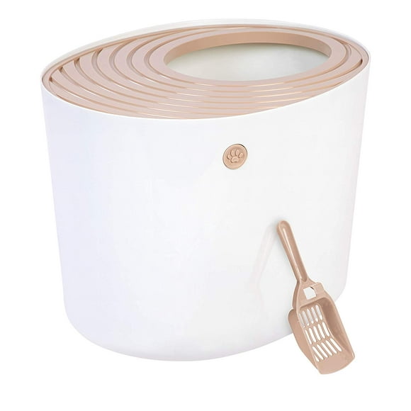 IRIS USA Top Entry Cat Litter Box with Cat Litter Scoop, Beige