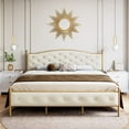 thumbnail image 2 of Platform Bed with Button Tufted Headboard, Velvet Upholstered Wood Slats Support Bed Frame, 2 of 7