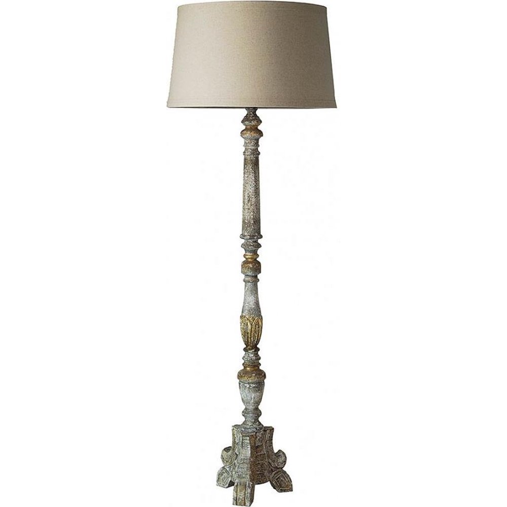 Floor Lamp Transitional Gold Distressed Gray Wood Hiroshi Carved