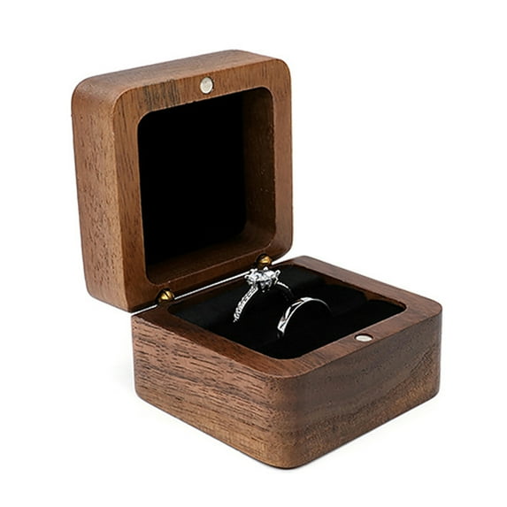 kiskick Vintage Wood Ring Box: Square Portable Box with Vintage Design for Earrings and Rings, Perfect for Wedding Events