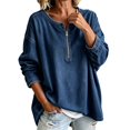 thumbnail image 2 of LIZUOJUN Women's Half Zip Pullover Denim Shirt Oversized Drop Shoulder Casual Top Loose Fit Long Sleeve Soft Cotton Blend Pullover Top, 2 of 6
