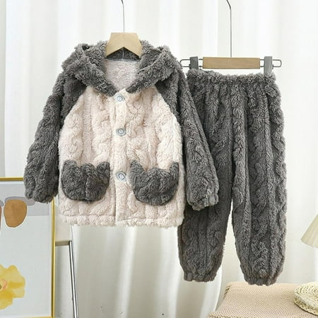 

Kids Boys Girls Autumn Winter Thickened Jacquard Hooded Pajama Sets Long Sleeve Tops with Pants warm Sleeping Clothing