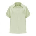 thumbnail image 2 of Women Button Down Short Sleeve Shirts Collared Textured Summer Blouse Casual Tops with Pockets Light Green L, 2 of 7
