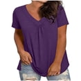 thumbnail image 2 of Htigea Plus Size Tops for Women Pleated V-Neck Short Sleeve Shirts Casual Loose Fit Tunic Tees Solid Color Summer Tshirt Purple XXXL, 2 of 5