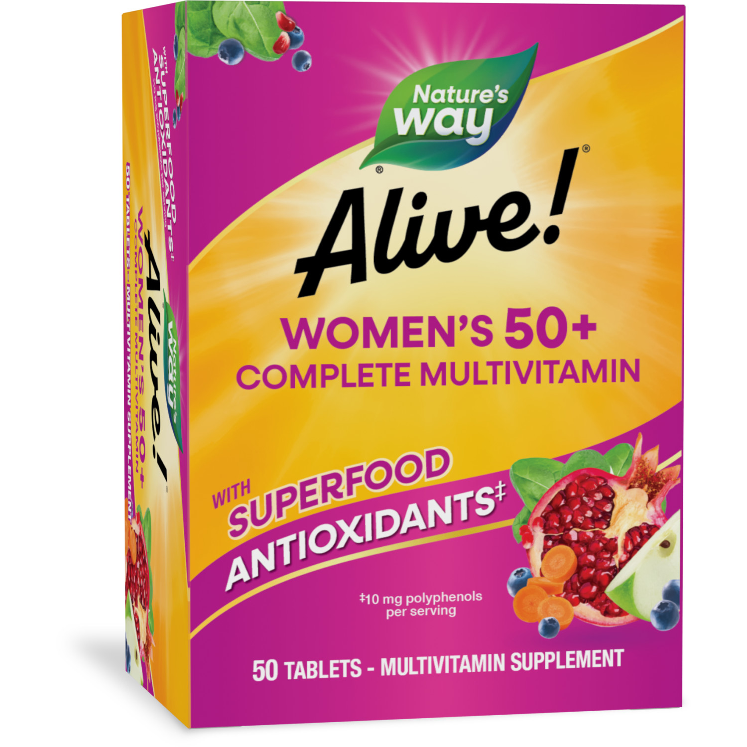 Nature's Way Alive! Women's 50+ Complete Daily Multivitamin Tablets, B-Vitamins, 50 Count