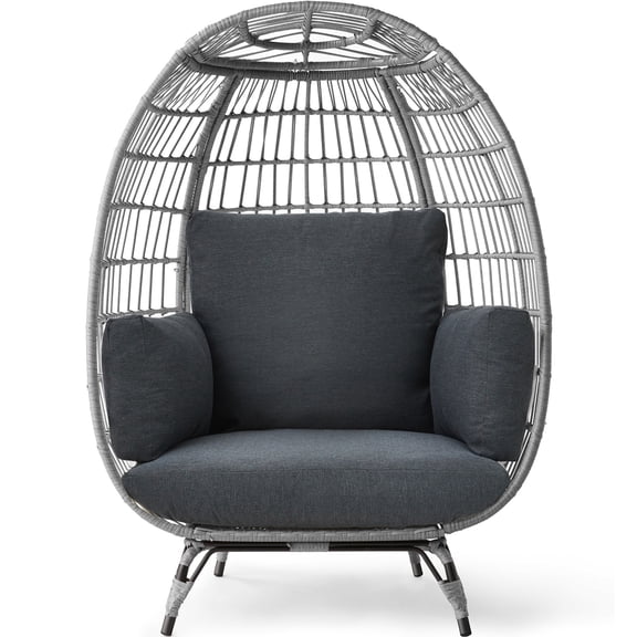 Best Choice Products Wicker Egg Chair Oversized Indoor Outdoor Patio Lounger w/ Steel Frame - Gray/Charcoal